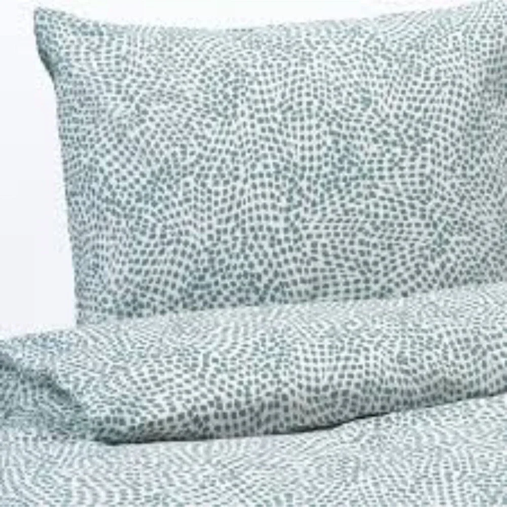IKEA Tradkrassula Full/Queen Duvet Cover & Pillowcases White Teal Blue Scandi